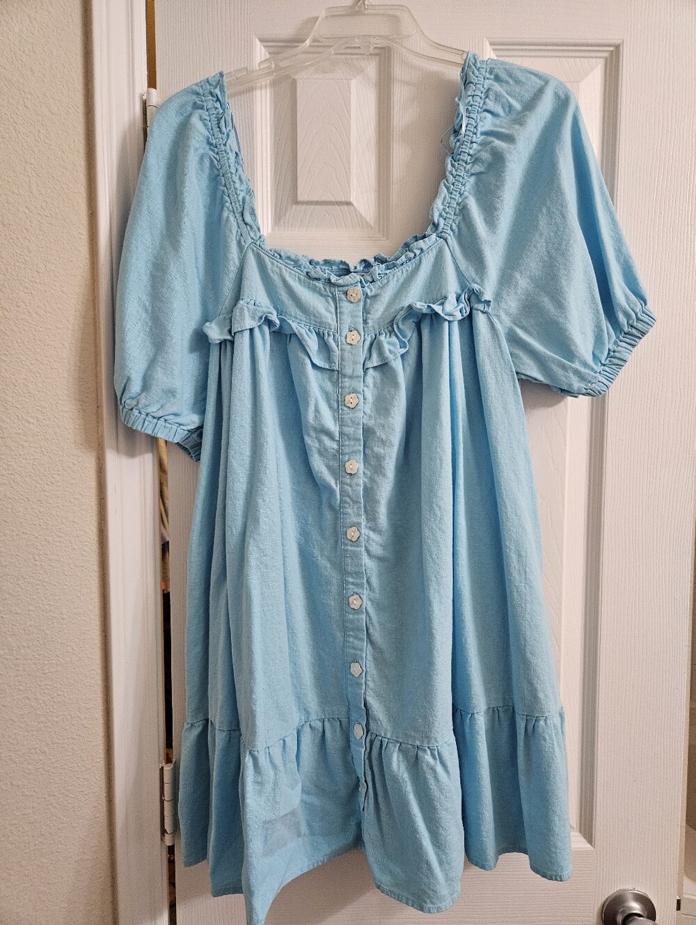 Stoney Clover Lane x Target Blue Ruffle Puff Sleeve Babydoll Mini Dress Linen - Picture 2 of 9